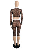 Black Fashion Sexy Patchwork See-through O Neck Long Sleeve Two Pieces
