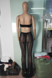 Black Fashion Sexy Patchwork See-through Backless Spaghetti Strap Regular Jumpsuits