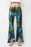 Turquoise Casual Print Patchwork Asymmetrical Straight Mid Waist Straight Full Print Bottoms