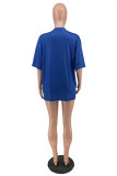 Blue Fashion Casual Print Hollowed Out O Neck T-Shirts