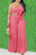 Pink Sexy Casual Solid Bandage Hollowed Out Fold Spaghetti Strap Sleeveless Two Pieces