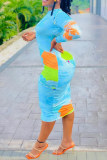 Multicolor Fashion Casual Print Basic O Neck Long Sleeve Dresses
