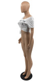 White Fashion Casual Letter Print Bandage Oblique Collar T-Shirts