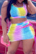 Light Blue Fashion Sexy Print Bandage U Neck Sleeveless Two Pieces