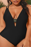 Blue Sexy Solid Split Joint Backless V Neck Plus Size Swimwear