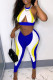 Blue Fashion Sexy Print Hollowed Out Backless O Neck Sleeveless Two Pieces