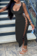 Black Sexy Hollowed Out U Neck Pencil Skirt Dresses