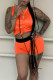 Orange Red Casual Solid Patchwork O Neck Sleeveless Two Pieces