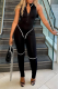 Black Casual Solid Patchwork Zipper Collar Skinny Jumpsuits