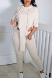 Blue Sportswear Solid Patchwork Asymmetrical Hooded Collar Half Sleeve Two Pieces