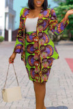 Multicolor Fashion Casual Print Cardigan Long Sleeve Two Pieces