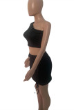 Black Fashion Sexy Solid Fold Oblique Collar Long Sleeve Two Pieces