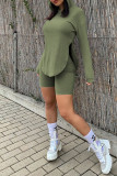 Grey Fashion Casual Solid Slit Hooded Collar Long Sleeve Two Pieces