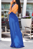 Blue Sexy Solid Mesh V Neck Mesh Dress Dresses