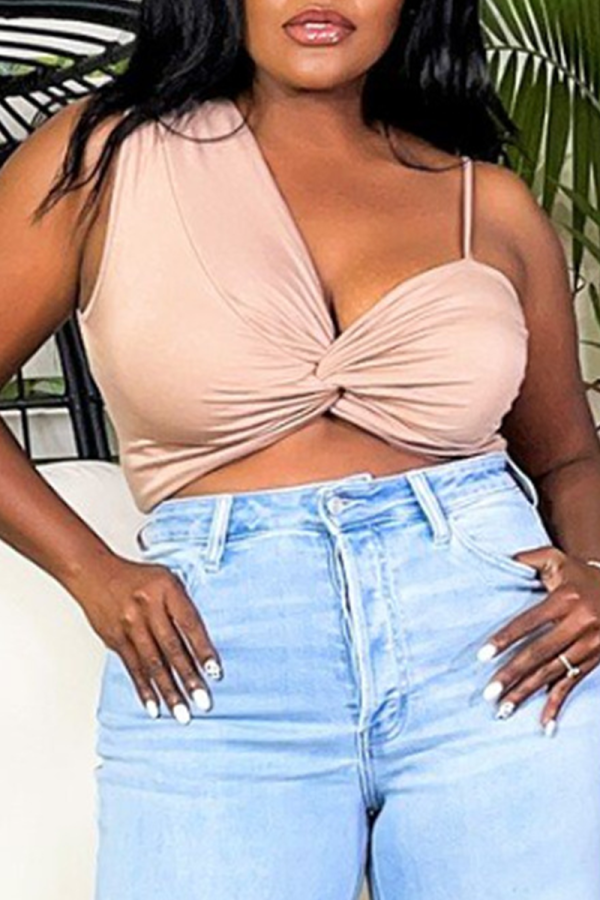 Khaki Sexy Solid Patchwork Tops