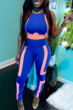 Blue Sportswear Geometric Print Patchwork V Neck Sleeveless Two Pieces