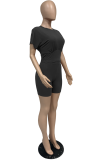 White Casual Solid Patchwork O Neck Short Sleeve Two Pieces
