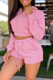 Pink Fashion Casual Solid Basic Hooded Collar Long Sleeve Two Pieces
