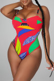 Red Fashion Sexy Print Bandage Backless Swimwears