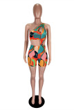 Colour Fashion Sexy Print Hollowed Out Backless One Shoulder Regular Romper