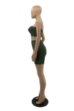 Dark Green Casual Print Patchwork Strapless Sleeveless Two Pieces