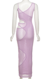 Purple Sexy Solid Mesh Spaghetti Strap Pencil Skirt Dresses