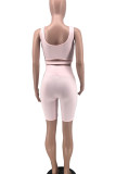 Pink Sportswear Solid Hollowed Out Patchwork U Neck Sleeveless Two Pieces