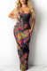 Black Sexy Print Patchwork Spaghetti Strap Sling Dress Dresses