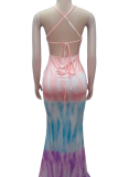 Colour Sexy Print Split Joint Spaghetti Strap Trumpet Mermaid Dresses