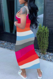 Pink Casual Print Patchwork U Neck Pencil Skirt Dresses
