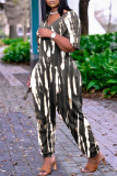 Red Fashion Casual Print Basic V Neck Regular Jumpsuits