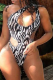 White Sexy Print Hollowed Out Patchwork Swimwears