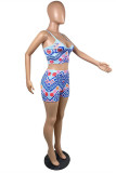 Blue Sexy Casual Print Backless Spaghetti Strap Sleeveless Two Pieces