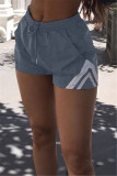 Water Blue Casual Solid Split Joint Regular Mid Waist Shorts