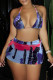 Blue Fashion Sexy Print Tie Dye Bandage Backless Swimwears