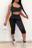 Grey Fashion Casual Striped Patchwork Regular Mid Waist Pants