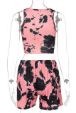 Pink Casual Print Patchwork U Neck Sleeveless Two Pieces
