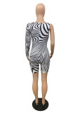 White Fashion Sexy Print Asymmetrical O Neck Skinny Romper