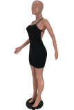 Black Fashion Sexy Solid Backless Strap Design Spaghetti Strap Sleeveless Dress