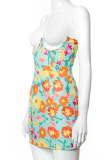 Colour Sexy Print Patchwork Strapless Pencil Skirt Dresses