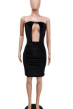 Black Sexy Solid Hollowed Out Patchwork Backless Strapless Strapless Dress Dresses