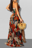 Red Sexy Print Hollowed Out Patchwork Swimwears