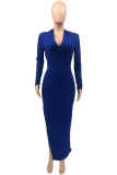 Blue Sexy Solid Backless O Neck Irregular Dress Dresses