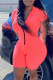 Watermelon Red Fashion Casual Solid Basic Zipper Collar Regular Romper