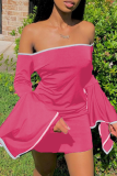 Pink Sexy Solid Patchwork Strapless Pencil Skirt Dresses