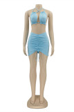 Blue Fashion Sexy Solid Patchwork Backless Swimwears