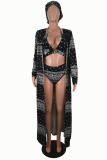 Red Sexy Print Hollowed Out Patchwork Swimwears