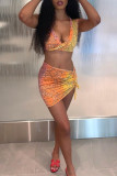 Yellow Fashion Sexy Print Basic V Neck Sleeveless Two Pieces