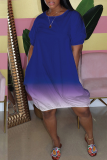 Grey Casual Gradual Change Patchwork O Neck Ball Gown Dresses