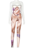 Colour Sexy Print Draw String Strapless Two Pieces